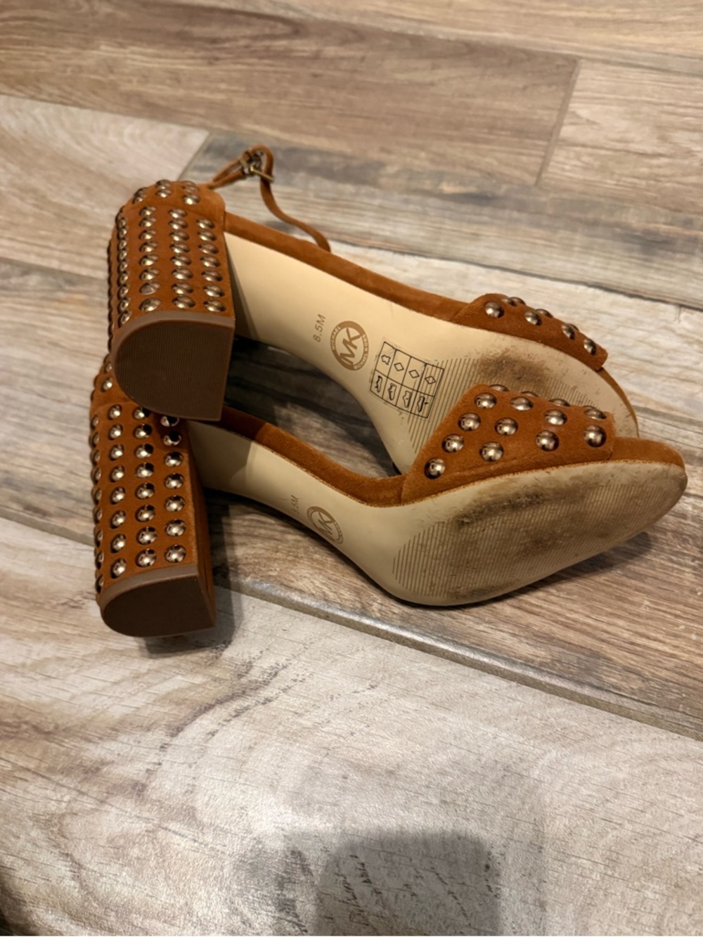 Michael Kors Leela Brown Studded Suede Sandals - Picture 8 of 8